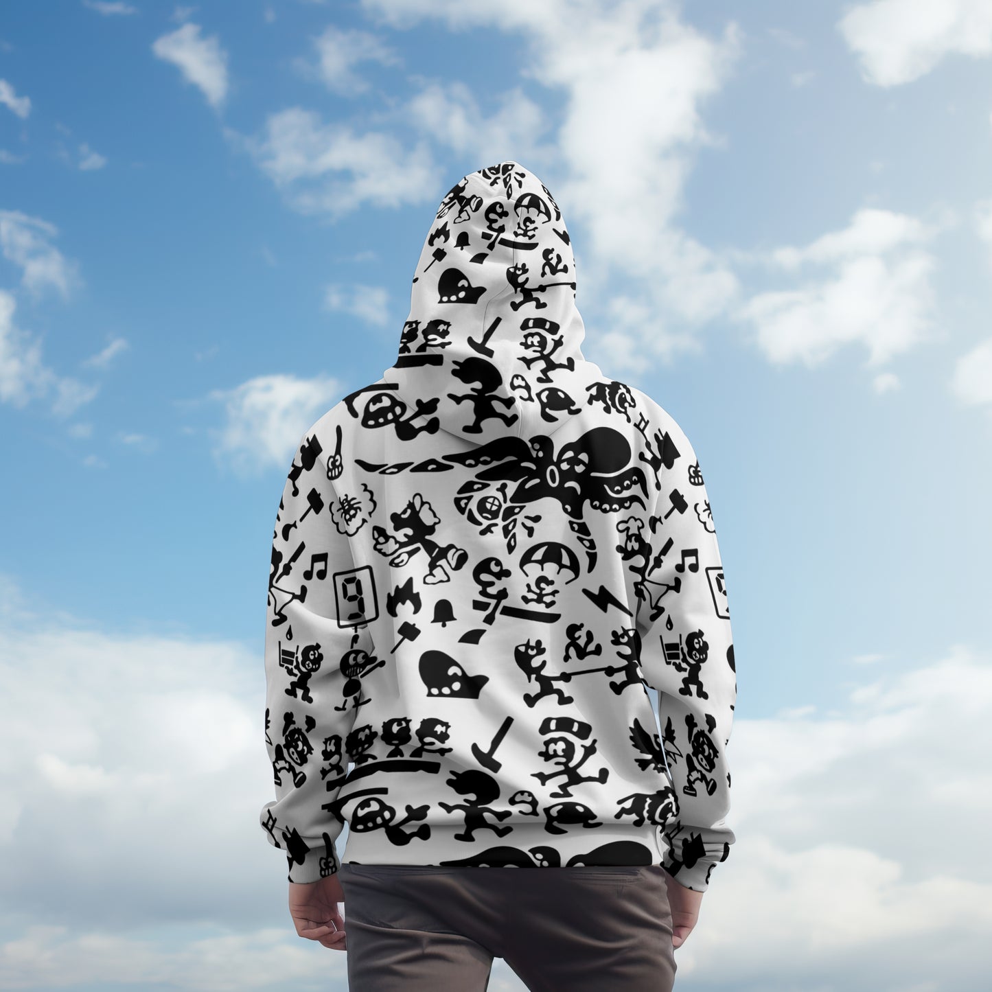GNW Characters Pattern Hoodie (Black on White)